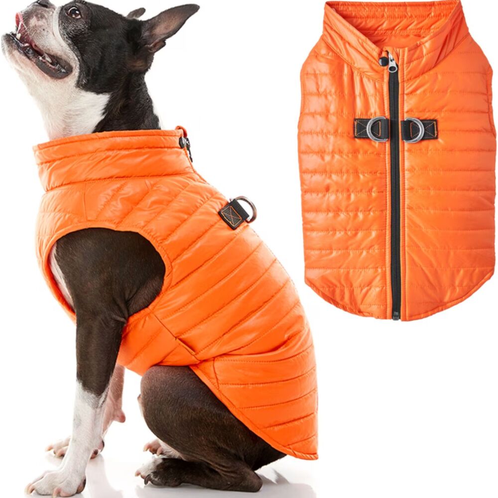 Gooby Puffer Dog Vest, Orange, Medium 18-in chest